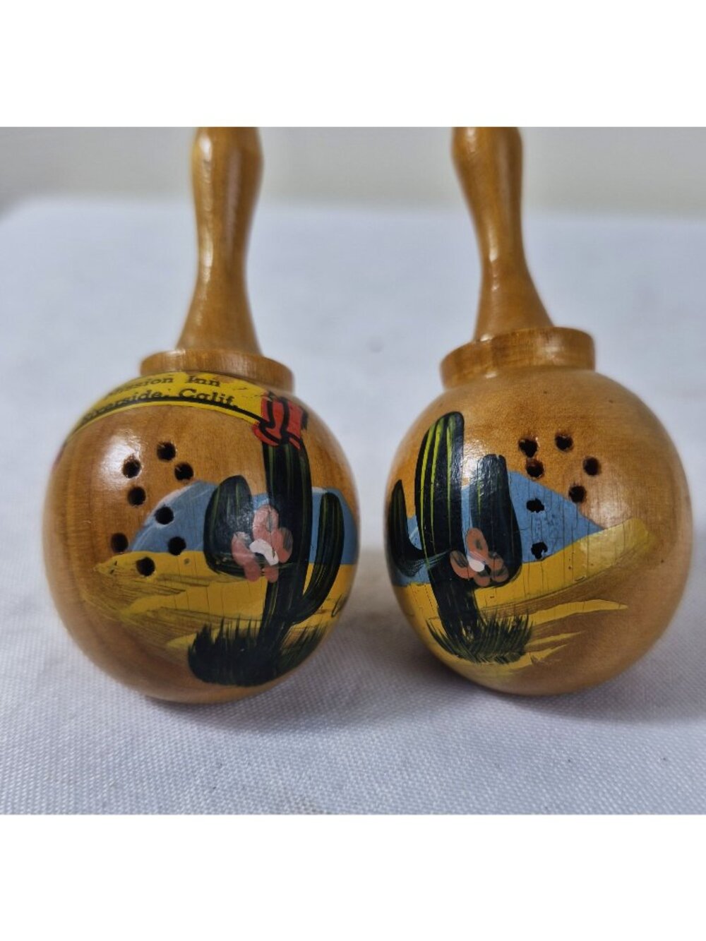 Vintage Mission Inn Riverside California Wooden Salt & Pepper Shakers Cactus